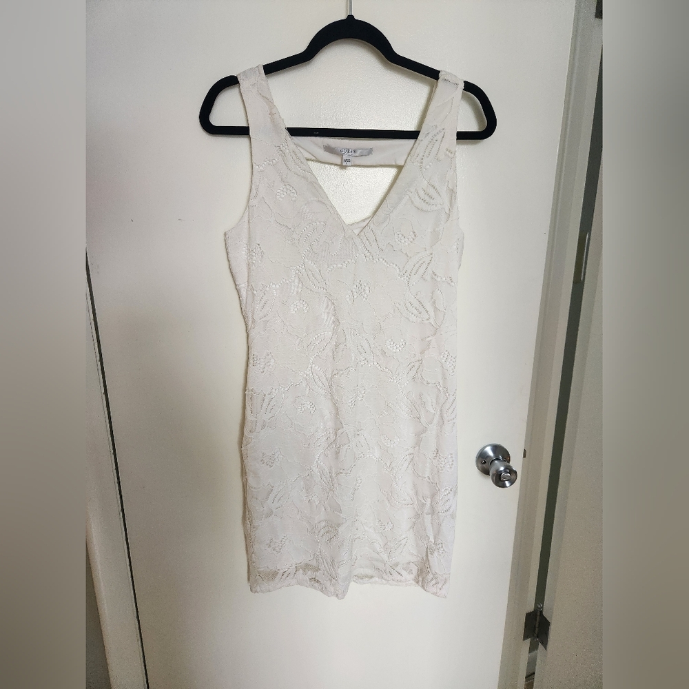 Lace floral white mini dress